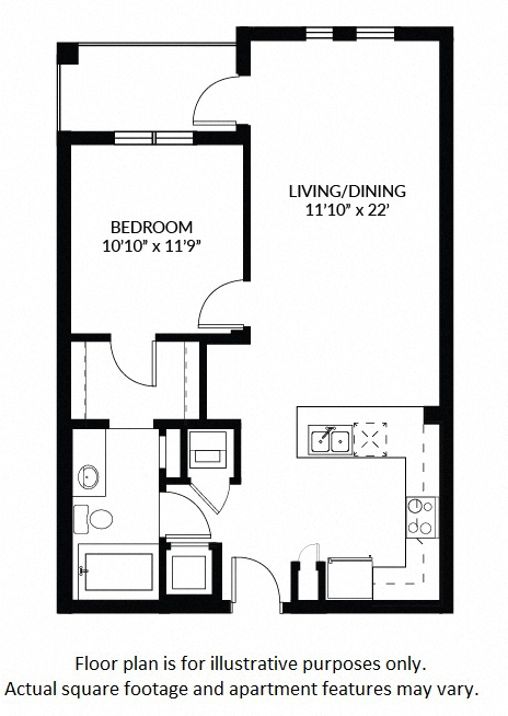 Floor plan for 1 bed, 1 bath, 792 sqft
